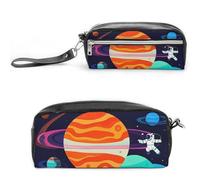 FHESDCW Astuccio con astronauta, grande capacità, con cerniera, da appendere, impermeabile, per viaggi, astuccio vintage in pelle per donne e uomini