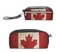 FHESDCW Astuccio con bandiera del Canada retrò, grande capacità, con cerniera, borsa per cosmetici da appendere, impermeabile, per viaggi, astuccio vintage in pelle per donne e uomini