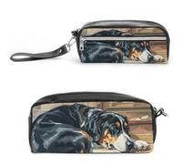 FHESDCW Astuccio con cani che dormono in casa, grande capacità, con cerniera, borsa per cosmetici impermeabile da appendere, per viaggi, astuccio vintage in pelle per donne e uomini