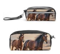 FHESDCW Astuccio con cavalli che corrono nella sabbia, grande capacità, con cerniera, borsa per cosmetici da appendere, impermeabile, per viaggi, astuccio vintage in pelle per donne e uomini