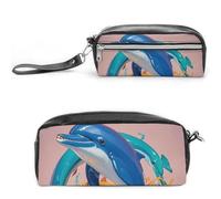 FHESDCW Astuccio con delfino astratto, grande capacità, con cerniera, da appendere, impermeabile, per viaggi, astuccio vintage in pelle per donne e uomini