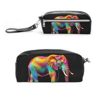 FHESDCW Astuccio con elefanti colorati, grande capacità, con cerniera, borsa per cosmetici da appendere, impermeabile, per viaggi, astuccio vintage in pelle per donne e uomini