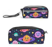 FHESDCW Astuccio con emoticon spaziali, grande capacità, con cerniera, borsa per cosmetici da appendere, impermeabile, per viaggi, astuccio vintage in pelle per donne e uomini