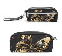 FHESDCW Astuccio con farfalla dorata, grande capacità, con cerniera, borsa per cosmetici da appendere, impermeabile, per viaggi, astuccio vintage in pelle per donne e uomini
