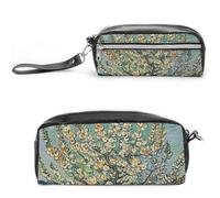 FHESDCW Astuccio con fiori di albicocca, grande capacità, con cerniera, borsa per cosmetici da appendere, impermeabile, per viaggi, astuccio vintage in pelle per donne e uomini