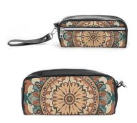 FHESDCW Astuccio con fiori e mandala, grande capacità, con cerniera, da appendere, impermeabile, per viaggi, astuccio vintage in pelle per donne e uomini