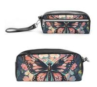 FHESDCW Astuccio con fiori, farfalle e libellule, grande capacità, con cerniera, borsa cosmetica impermeabile da appendere, per viaggi, astuccio vintage in pelle per donne e uomini