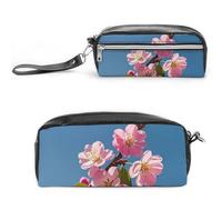 FHESDCW Astuccio con fiori rosa, grande capacità con cerniera, borsa per cosmetici impermeabile da appendere, per viaggi, astuccio vintage in pelle per donne e uomini