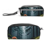 FHESDCW Astuccio con funghi sul buio, grande capacità con cerniera, borsa per cosmetici impermeabile da appendere, per viaggi, astuccio vintage in pelle per donne e uomini