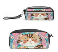 FHESDCW Astuccio con gatto addormentato, grande capacità, con cerniera, borsa per cosmetici da appendere, impermeabile, per viaggi, astuccio vintage in pelle per donne e uomini