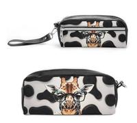 FHESDCW Astuccio con giraffa morde la rosa, grande capacità con cerniera, borsa per cosmetici impermeabile da appendere, per viaggi, astuccio vintage in pelle per donne e uomini