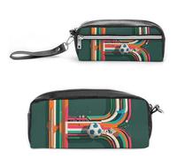 FHESDCW Astuccio con lettere con elementi calcistici, grande capacità, con cerniera, da appendere, impermeabile, per viaggi, astuccio vintage in pelle per donne e uomini