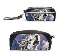 FHESDCW Astuccio con lupi, grande capacità, con cerniera, da appendere, impermeabile, per viaggi, astuccio vintage in pelle per donne e uomini