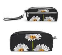 FHESDCW Astuccio con margherite, grande capacità, con cerniera, borsa per cosmetici da appendere, impermeabile, per viaggi, astuccio vintage in pelle per donne e uomini