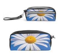 FHESDCW Astuccio con margherite primaverili, grande capacità, con cerniera, borsa per cosmetici da appendere, impermeabile, per viaggi, astuccio vintage in pelle per donne e uomini