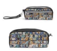 FHESDCW Astuccio con mosaico in marmo nostalgico, grande capacità, con cerniera, borsa per cosmetici da appendere, impermeabile, per viaggi, astuccio vintage in pelle per donne e uomini