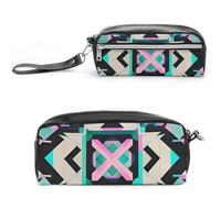 FHESDCW Astuccio con motivo a linee, grande capacità con cerniera, borsa per cosmetici impermeabile da appendere, per viaggi, astuccio vintage in pelle per donne e uomini