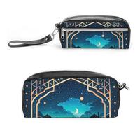 FHESDCW Astuccio con motivo ad arco, grande capacità con cerniera, borsa cosmetica impermeabile da appendere per viaggi, astuccio vintage in pelle per donne e uomini