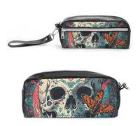 FHESDCW Astuccio con scheletro della falena della morte, grande capacità, con cerniera, borsa per cosmetici da appendere, impermeabile, per viaggi, astuccio vintage in pelle per donne e uomini