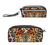 FHESDCW Astuccio con stampa leopardata e farfalle, grande capacità, con cerniera, da appendere, impermeabile, per viaggi, astuccio vintage in pelle per donne e uomini