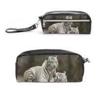FHESDCW Astuccio con tigri bianche, grande capacità, con cerniera, borsa per cosmetici da appendere, impermeabile, per viaggi, astuccio vintage in pelle per donne e uomini