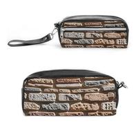 FHESDCW Astuccio da parete in pietra, grande capacità, con cerniera, borsa per cosmetici impermeabile da appendere, per viaggi, astuccio vintage in pelle per donne e uomini