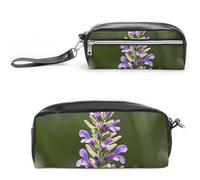 FHESDCW Astuccio estetico beige con salvia, grande capacità, con cerniera, borsa per cosmetici da appendere, impermeabile, per viaggi, astuccio vintage in pelle per donne e uomini