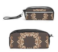 FHESDCW Astuccio estetico marrone con ghirlanda floreale, grande capacità con cerniera, borsa cosmetica impermeabile da appendere, per viaggi, astuccio vintage in pelle per donne e uomini