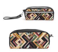 FHESDCW Astuccio geometrico a forma di diamante, grande capacità con cerniera, borsa per cosmetici impermeabile da appendere, per viaggi, astuccio vintage in pelle per donne e uomini