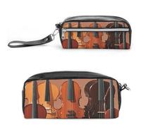 FHESDCW Astuccio monocromatico per strumenti a corda, grande capacità, con cerniera, borsa per cosmetici da appendere, impermeabile, per viaggi, astuccio vintage in pelle per donne e uomini