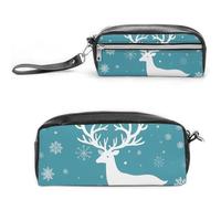 FHESDCW Astuccio natalizio con cervi e fiocchi di neve, grande capacità, con cerniera, borsa per cosmetici da appendere, impermeabile, per viaggi, astuccio vintage in pelle per donne e uomini