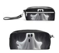 FHESDCW Astuccio nero con fantasma di Halloween, grande capacità, con cerniera, borsa cosmetica impermeabile da appendere per viaggi, astuccio vintage in pelle per donne e uomini