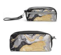 FHESDCW Astuccio nero dorato con inchiostro marmorizzato grande capacità con cerniera, borsa cosmetica impermeabile da appendere per viaggi, astuccio vintage in pelle per donne e uomini