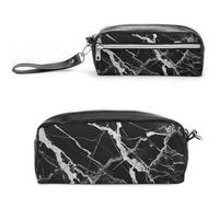 FHESDCW Astuccio nero e bianco marmo grande capacità con cerniera, borsa cosmetica impermeabile da appendere per viaggi, astuccio vintage in pelle per donne e uomini