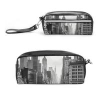 FHESDCW Astuccio nero e bianco New York, grande capacità, con cerniera, borsa per cosmetici da appendere, impermeabile, per viaggi, astuccio vintage in pelle per donne e uomini