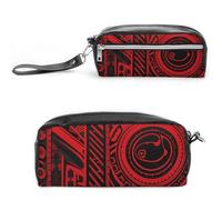 FHESDCW Astuccio nero e rosso di grande capacità con cerniera, borsa cosmetica impermeabile da appendere per viaggi, astuccio vintage in pelle per donne e uomini