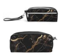 FHESDCW Astuccio nero oro marmo grande capacità con cerniera, borsa cosmetica impermeabile da appendere per viaggi, astuccio vintage in pelle per donne e uomini