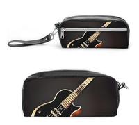FHESDCW Astuccio nero per chitarra, grande capacità, con cerniera, borsa per cosmetici da appendere, impermeabile, per viaggi, astuccio vintage in pelle per donne e uomini