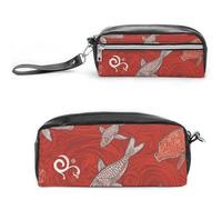 FHESDCW Astuccio per matite con animali del Mar rosso, grande capacità, con cerniera, borsa per cosmetici da appendere, impermeabile, per viaggi, astuccio vintage in pelle per donne e uomini