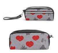 FHESDCW Astuccio per matite con artiglio di cane, grande capacità, con cerniera, borsa cosmetica impermeabile da appendere, per viaggi, astuccio vintage in pelle per donne e uomini