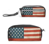 FHESDCW Astuccio per matite con bandiera degli Stati Uniti, grande capacità, con cerniera, borsa per cosmetici da appendere, impermeabile, per viaggi, astuccio vintage in pelle per donne e uomini