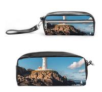 FHESDCW Astuccio per matite con barche a vela diurne, grande capacità, con cerniera, da appendere, impermeabile, per viaggi, astuccio vintage in pelle per donne e uomini