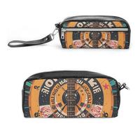 FHESDCW Astuccio per matite con basso, grande capacità, con cerniera, borsa per cosmetici da appendere, impermeabile, per viaggi, astuccio vintage in pelle per donne e uomini