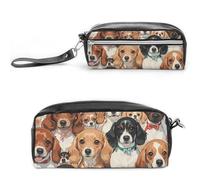 FHESDCW Astuccio per matite con bassotti, grande capacità, con cerniera, borsa per cosmetici da appendere, impermeabile, per viaggi, astuccio vintage in pelle per donne e uomini