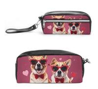 FHESDCW Astuccio per matite con cani che indossano occhiali da sole, grande capacità, con cerniera, borsa cosmetica impermeabile da appendere per viaggi, astuccio vintage in pelle per donne e uomini