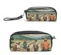 FHESDCW Astuccio per matite con cerniera e scritta "Friend Riding A Motorcycle", da appendere, impermeabile, da viaggio, vintage, in pelle, per donne e uomini