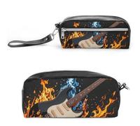 FHESDCW Astuccio per matite con chitarra elettrica, grande capacità, con cerniera, da appendere, impermeabile, per viaggi, astuccio vintage in pelle per donne e uomini