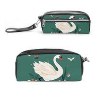 FHESDCW Astuccio per matite con cigno con fiore antico, grande capacità, con cerniera, borsa per cosmetici da appendere, impermeabile, per viaggi, astuccio vintage in pelle per donne e uomini