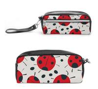 FHESDCW Astuccio per matite con coccinella rossa e nera, grande capacità con cerniera, borsa cosmetica impermeabile da appendere, per viaggi, astuccio vintage in pelle per donne e uomini