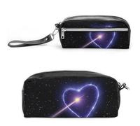 FHESDCW Astuccio per matite con cuore e stella cadente, grande capacità, con cerniera, da appendere, impermeabile, per viaggi, astuccio vintage in pelle per donne e uomini
